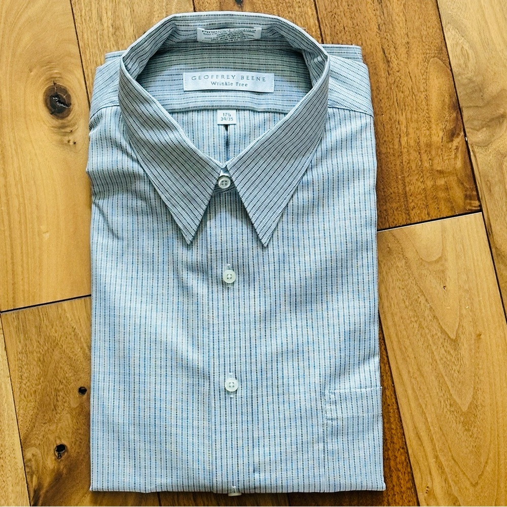 Geoffrey Beene Gray Striped Dress Shirt Men’s 17.5 34/35 Made in USA NWT